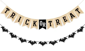 Trick or Treat Banner Garland Halloween Decorations for Mantel | Burlap Halloween Banner, Glitter Bat Garland Bunting, Home Wall Decor Halloween Party Supplies Trick or Treat Banner Garland Halloween Decorations for Mantel | Burlap Halloween Banner, Glitter Bat Garland Bunting, Home Wall Decor Halloween Party Supplies