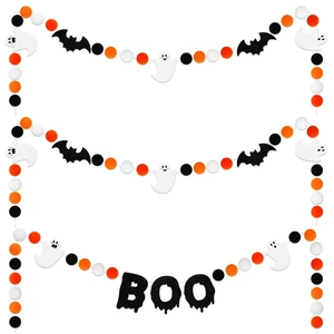 3Pcs Halloween Felt Garland Ghost Boo Bat Hanging Banner Orange Black White Pom Ball Banner for Haunted House Home Wall Mantle Decor 3Pcs Halloween Felt Garland Ghost Boo Bat Hanging Banner Orange Black White Pom Ball Banner for Haunted House Home Wall Mantle Decor