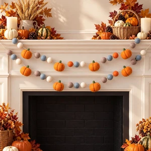 2 Pcs Fall Felt Pumpkin Garland Autumn Hanging Decor for Home Mantel | Felt Colorful Pom Poms Ball Banner Orange for Indoor Mantle Wall Decor, Boho Reusable Seasonal Display for Classroom Bedroom 2 Pcs Fall Felt Pumpkin Garland Autumn Hanging Decor for Home Mantel | Felt Colorful Pom Poms Ball Banner Orange for Indoor Mantle Wall Decor, Boho Reusable Seasonal Display for Classroom Bedroom