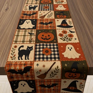 Halloween Party Decorations - Rustic Farmhouse Patchwork Table Runner | Halloween Party Favors - Cute Pumpkin Ghost Bat Witch Hat Printed Table Decor Backdrop Decorations for Home Kitchen Dining Halloween Party Decorations - Rustic Farmhouse Patchwork Table Runner | Halloween Party Favors - Cute Pumpkin Ghost Bat Witch Hat Printed Table Decor Backdrop Decorations for Home Kitchen Dining