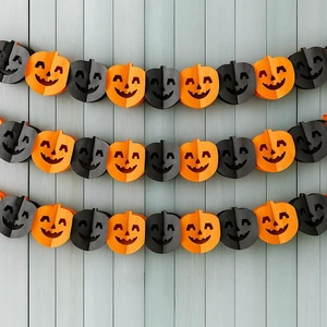 Long Pumpkin Halloween Garland 10 Feet | 3 Strings, No DIY, Black and Orange Pumpkin Garland for Halloween Party Decorations Long Pumpkin Halloween Garland 10 Feet | 3 Strings, No DIY, Black and Orange Pumpkin Garland for Halloween Party Decorations