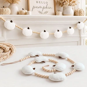 Felt White Pumpkin Garland with Wood Beads Fall Mantel Decorations | Adjustable Hanging Fireplace Garland, 3D Felt Pumpkin Banner, Autumn Thanksgiving Decor for Shelf Wall, Halloween Farmhouse Felt White Pumpkin Garland with Wood Beads Fall Mantel Decorations | Adjustable Hanging Fireplace Garland, 3D Felt Pumpkin Banner, Autumn Thanksgiving Decor for Shelf Wall, Halloween Farmhouse