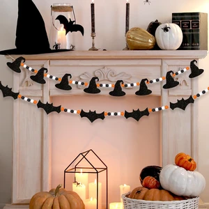 2 PCS Halloween Felt Bats Witch and Wood Beads Garland Halloween for Mantle Garland Banner Decor Indoor Outdoor Haunted House Decoration 2 PCS Halloween Felt Bats Witch and Wood Beads Garland Halloween for Mantle Garland Banner Decor Indoor Outdoor Haunted House Decoration