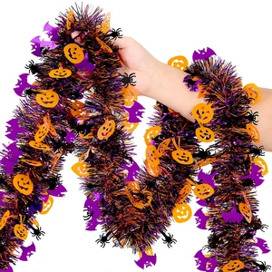 Halloween Garland Decorations,50Ft Glitter Tinsel Pumpkin Bats Spider Garland Decor for Tree Car Golf Cart Parade Float Indoor Outdoor Holiday Home Burnt Orange Black Purple (Purple) Halloween Garland Decorations,50Ft Glitter Tinsel Pumpkin Bats Spider Garland Decor for Tree Car Golf Cart Parade Float Indoor Outdoor Holiday Home Burnt Orange Black Purple (Purple)