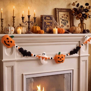 Cute Halloween Felt Garland Bow Ghost Bat Pumpkin Decor | 3D Coquette Pom Ball Banner, Holiday Decorative Hanging Bunting Garland, for Halloween Home Mantel Fireplace Window Wall Cute Halloween Felt Garland Bow Ghost Bat Pumpkin Decor | 3D Coquette Pom Ball Banner, Holiday Decorative Hanging Bunting Garland, for Halloween Home Mantel Fireplace Window Wall