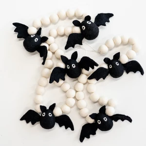 Bat Garland Halloween, Felt Bat Banner, Mantel and Party Decorations | Hand dyed Halloween bat garland 100% wool, 8 stitched felt bats, 54 white balls, reusable 6ft Halloween felt garland Bat Garland Halloween, Felt Bat Banner, Mantel and Party Decorations | Hand dyed Halloween bat garland 100% wool, 8 stitched felt bats, 54 white balls, reusable 6ft Halloween felt garland