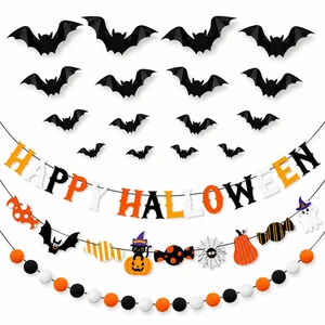 19-Piece Halloween Garland Set, 3 Banners and 16 3D Bats Indoor Decor | Happy Halloween Wall Decorations Kit Fun Banners Sticky Bats for Indoor Party Home Office Store Holiday Hanging Decor 19-Piece Halloween Garland Set, 3 Banners and 16 3D Bats Indoor Decor | Happy Halloween Wall Decorations Kit Fun Banners Sticky Bats for Indoor Party Home Office Store Holiday Hanging Decor