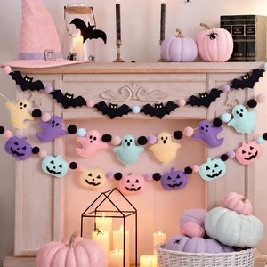 3 Pcs Pastel Halloween Decorations Felt Garland | Pink Halloween Garland, Felt Ghost Pumpkin Bat Pompom Ball Banner, Cute Halloween Hanging Decor, Spooky Haunted House Decor 3 Pcs Pastel Halloween Decorations Felt Garland | Pink Halloween Garland, Felt Ghost Pumpkin Bat Pompom Ball Banner, Cute Halloween Hanging Decor, Spooky Haunted House Decor