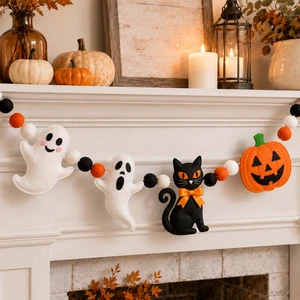 6.6 ft Halloween Felt Banner, Ghost Cute Halloween Decor | Pumpkin Decoration for Mantle, Pumpkin Black Cat Garland, Hanging Sign for Home Wall Haunted Houses Decor Indoor Party Supply 6.6 ft Halloween Felt Banner, Ghost Cute Halloween Decor | Pumpkin Decoration for Mantle, Pumpkin Black Cat Garland, Hanging Sign for Home Wall Haunted Houses Decor Indoor Party Supply