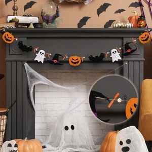 8.2ft Halloween Pumpkin Ghost Garland with Bows Felt Pumpkin Ghost Bat Witch Hat Banner with Wooden Beads Rustic Farmhouse Country Decor for Wall Home Indoor Fireplace Mantle Hanging Decorations 8.2ft Halloween Pumpkin Ghost Garland with Bows Felt Pumpkin Ghost Bat Witch Hat Banner with Wooden Beads Rustic Farmhouse Country Decor for Wall Home Indoor Fireplace Mantle Hanging Decorations