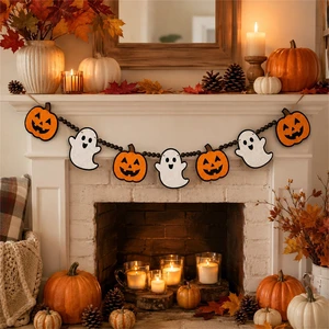 Halloween Garland Mantel Decor Hanging Felt Pumpkin Ghost Wood Beads Banner | Hanging Black Orange Felt Cute Pumpkin Ghost Garland Banner for Spooky Halloween Party Haunted Farmhouse Home Mantel Decor Halloween Garland Mantel Decor Hanging Felt Pumpkin Ghost Wood Beads Banner | Hanging Black Orange Felt Cute Pumpkin Ghost Garland Banner for Spooky Halloween Party Haunted Farmhouse Home Mantel Decor