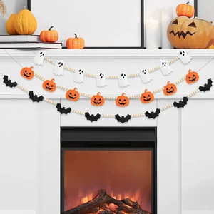 Halloween Felt Wooden Bead Garland, 3 PCS Pre-Strung Mantel Decor | Pumpkin Bat Ghost Hanging Banner, Flexible Arrangement for Fireplace Indoor Home Wall Office Decor Halloween Felt Wooden Bead Garland, 3 PCS Pre-Strung Mantel Decor | Pumpkin Bat Ghost Hanging Banner, Flexible Arrangement for Fireplace Indoor Home Wall Office Decor