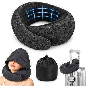 Travel Neck Pillow with Hood, Upgraded Memory Foam Airplane Pillow for Sleeping, 360° Support U Shaped Travel Pillow with Hidden Eye Cover, Portable Flight Accessories for Plane Car Office(Black) Travel Neck Pillow with Hood, Upgraded Memory Foam Airplane Pillow for Sleeping, 360° Support U Shaped Travel Pillow with Hidden Eye Cover, Portable Flight Accessories for Plane Car Office(Black)
