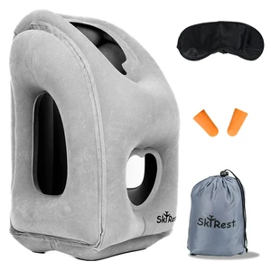 Inflatable Travel Pillow - Airplane Pillow for Neck Support on Long Flights, Buses, Cars, Office & Trains - Comes with Eye Mask, Earplugs & Portable Drawstring Bag - Grey Inflatable Travel Pillow - Airplane Pillow for Neck Support on Long Flights, Buses, Cars, Office & Trains - Comes with Eye Mask, Earplugs & Portable Drawstring Bag - Grey
