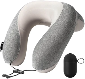 Inflatable Travel Neck Pillow for Airplane with Adjustable 360° Head & Neck Support, 2-in-1 Air Pump and Storage Bag, Soft Removable Washable Cover for Airplane, Train, Office (1, Gray) Inflatable Travel Neck Pillow for Airplane with Adjustable 360° Head & Neck Support, 2-in-1 Air Pump and Storage Bag, Soft Removable Washable Cover for Airplane, Train, Office (1, Gray)