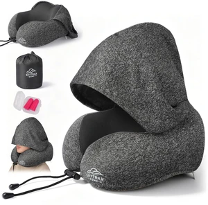 Travel Neck Pillow with Hood for Privacy on Long Flights | Memory Foam | Airplane Sleep | Safety-Tested Materials | Extra Large Hood | Chin Support | Earplugs | Washable Cover Travel Neck Pillow with Hood for Privacy on Long Flights | Memory Foam | Airplane Sleep | Safety-Tested Materials | Extra Large Hood | Chin Support | Earplugs | Washable Cover