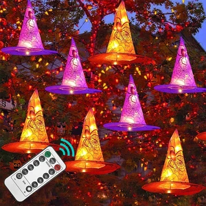 Halloween Decoration Lights, 8 PCS Waterproof Hanging Witch Hat with String Lights with Remote, Hanging Halloween Decorations for Indoor Outdoor Garden Yard Party Decor Halloween Decoration Lights, 8 PCS Waterproof Hanging Witch Hat with String Lights with Remote, Hanging Halloween Decorations for Indoor Outdoor Garden Yard Party Decor