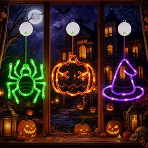 Halloween Window Lights, 3 Pack Pumpkin, Spider, Witch Hat Lights | Halloween Decoration Lights, 2026 Upgraded Dyed Design, 8 Flashing Modes, Timer, Battery Operated, Suction Cup, Indoor Lights Halloween Window Lights, 3 Pack Pumpkin, Spider, Witch Hat Lights | Halloween Decoration Lights, 2026 Upgraded Dyed Design, 8 Flashing Modes, Timer, Battery Operated, Suction Cup, Indoor Lights