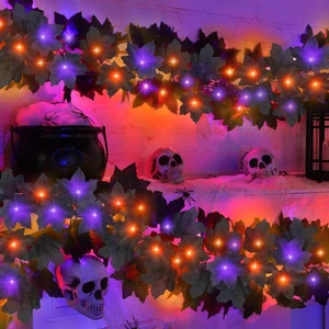 2 Pack Total 12 Ft Black Halloween Garland with Lights for Halloween Decor | Maple Leaf Garland String Lights,60 LEDs Orange & Purple Lights Battery Operated for Table Fireplace Porch Halloween Decor 2 Pack Total 12 Ft Black Halloween Garland with Lights for Halloween Decor | Maple Leaf Garland String Lights,60 LEDs Orange & Purple Lights Battery Operated for Table Fireplace Porch Halloween Decor
