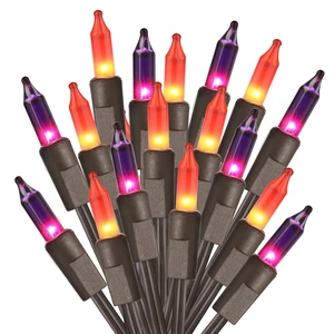Purple Orange Incandescent Halloween Lights, 21.63 ft, 100 Count | Waterproof; Connectable Plug in; UL certified; Brown wire; Outdoor indoor mini string light for spooky tree party yard decor Purple Orange Incandescent Halloween Lights, 21.63 ft, 100 Count | Waterproof; Connectable Plug in; UL certified; Brown wire; Outdoor indoor mini string light for spooky tree party yard decor