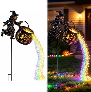 Halloween Decorations Outdoor Witch Cauldron Garden Light | Witch Cauldron With Layered Colored LED Waterfall, For Yard Lawn Pathway, No Battery Halloween Decorations Outdoor Witch Cauldron Garden Light | Witch Cauldron With Layered Colored LED Waterfall, For Yard Lawn Pathway, No Battery