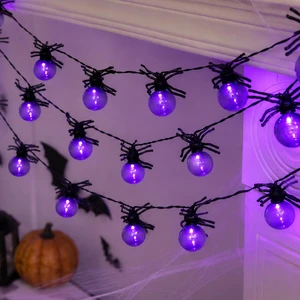 Halloween Spider String Lights, 10 LED Waterproof Spider Lights with Timer | 5.4FT 10 LED, Battery Powered Waterproof, Timer Function, Spider with Purple Glow, Spooky Indoor & Outdoor Decorations Halloween Spider String Lights, 10 LED Waterproof Spider Lights with Timer | 5.4FT 10 LED, Battery Powered Waterproof, Timer Function, Spider with Purple Glow, Spooky Indoor & Outdoor Decorations
