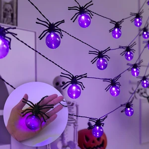 Large Spider Halloween String Lights, Purple LED Battery Powered with Timer | 15 LED 16 FT Spooky Spider Fairy Lights for Home Fireplace Mantle Windows Home Indoor Outdoor Decorations Large Spider Halloween String Lights, Purple LED Battery Powered with Timer | 15 LED 16 FT Spooky Spider Fairy Lights for Home Fireplace Mantle Windows Home Indoor Outdoor Decorations