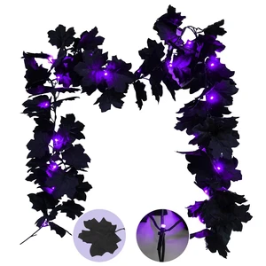Halloween Garland with Lights Black Maple Leaves Battery Operated | 20LED 6.5FT Halloween Lights Indoor, Halloween Decor for Yard, Porch, Table, Party, Indoor, Outdoor Halloween Garland with Lights Black Maple Leaves Battery Operated | 20LED 6.5FT Halloween Lights Indoor, Halloween Decor for Yard, Porch, Table, Party, Indoor, Outdoor