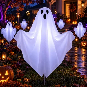 10 Pack Pre-Lit Halloween Ghost Pathway Lights w/ 240 LEDs & 8 Modes | 27.5in, DIY Poseable Arms, Ghostly White Glow, Reliable Plug-In Glow, 6/18h Timer, IP44 Rated, for Halloween Outdoor Decor 10 Pack Pre-Lit Halloween Ghost Pathway Lights w/ 240 LEDs & 8 Modes | 27.5in, DIY Poseable Arms, Ghostly White Glow, Reliable Plug-In Glow, 6/18h Timer, IP44 Rated, for Halloween Outdoor Decor