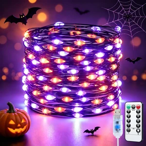 100 LED Orange and Purple Fairy Halloween Lights USB Powered | 8 Modes Timer Plug in Indoor Outdoor Remote Control for Fireplace Room Tree Car Roof Patio Party Halloween Decorations 100 LED Orange and Purple Fairy Halloween Lights USB Powered | 8 Modes Timer Plug in Indoor Outdoor Remote Control for Fireplace Room Tree Car Roof Patio Party Halloween Decorations