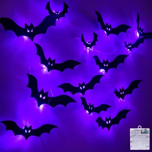 Halloween Bats Fairy Lights Wall Decor, 20 Packs Lighted Bats Stickers with Timer Halloween Party Wall Window Indoor Home Decorations Halloween Bats Fairy Lights Wall Decor, 20 Packs Lighted Bats Stickers with Timer Halloween Party Wall Window Indoor Home Decorations