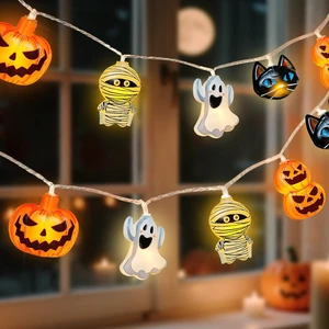 Halloween String Lights Indoor: 9.84 FT 20 LED Battery Operated Pumpkin Ghost Cat Lighted Decorations 8 Modes Waterproof Timer for Window Porch House Room Bedroom Party Decor Halloween String Lights Indoor: 9.84 FT 20 LED Battery Operated Pumpkin Ghost Cat Lighted Decorations 8 Modes Waterproof Timer for Window Porch House Room Bedroom Party Decor