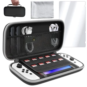 Protective Shell Carrying Case For Nintendo Switch/OLED - Protection Kit w/ Game Cartridge Holder, Water-Resistant Shell, Microfiber Towel & Screen Protector, Ultimate Travel Companion Bundle Protective Shell Carrying Case For Nintendo Switch/OLED - Protection Kit w/ Game Cartridge Holder, Water-Resistant Shell, Microfiber Towel & Screen Protector, Ultimate Travel Companion Bundle