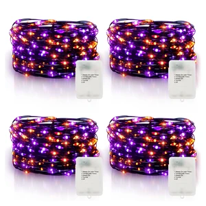 4 Pack Halloween Timer Fairy Lights Battery Operated Twinkle Lights | 16.4Ft 50 LED Purple Orange Fairy Lights Outdoor with Timer 5 Modes,Black Wire 4 Pack Halloween Timer Fairy Lights Battery Operated Twinkle Lights | 16.4Ft 50 LED Purple Orange Fairy Lights Outdoor with Timer 5 Modes,Black Wire