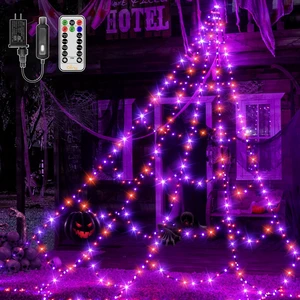 Halloween Lights Outdoor 454 LED Spider Web Lights Orange & Purple | Halloween Decorations, 17.4 FT Tall Creepy Web Lights Plug in 8 Modes Timers Memory Function for Holiday House Party Yard Halloween Lights Outdoor 454 LED Spider Web Lights Orange & Purple | Halloween Decorations, 17.4 FT Tall Creepy Web Lights Plug in 8 Modes Timers Memory Function for Holiday House Party Yard