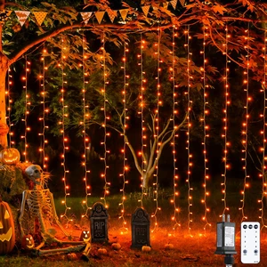 300LED Orange Halloween Curtain Lights with Remote, 9.8x9.8ft | Plug in, 8 Modes, Orange Hanging String Lights for Fall Bedroom Thanksgiving Window Wall Party Indoor Outdoor Halloween Decor 300LED Orange Halloween Curtain Lights with Remote, 9.8x9.8ft | Plug in, 8 Modes, Orange Hanging String Lights for Fall Bedroom Thanksgiving Window Wall Party Indoor Outdoor Halloween Decor