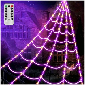 Spider Webs Halloween Decorations Lights - 250 LEDs Outdoor Halloween String Lights,8 Modes Remote Control 16.4Ft Spiderweb,Waterproof (Orange+Purple) Spider Webs Halloween Decorations Lights - 250 LEDs Outdoor Halloween String Lights,8 Modes Remote Control 16.4Ft Spiderweb,Waterproof (Orange+Purple)