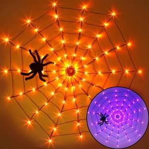 Halloween Decorations, Spider Web Lights for Home, 4FT 84LED Light Up Spiderweb with Black Spider, Halloween Lights for Haunted Window Room Indoor Outdoor Decorations (Orange & Purple) Halloween Decorations, Spider Web Lights for Home, 4FT 84LED Light Up Spiderweb with Black Spider, Halloween Lights for Haunted Window Room Indoor Outdoor Decorations (Orange & Purple)