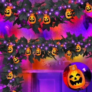 3D Pumpkins & Thicker 2 Pack Black Halloween Garland with Lights Timer | Total 13Ft 40LED Large & Small Black Maples Leaf Purple Orange Lights Halloween Garland for Home Indoor Table Fireplace Stair 3D Pumpkins & Thicker 2 Pack Black Halloween Garland with Lights Timer | Total 13Ft 40LED Large & Small Black Maples Leaf Purple Orange Lights Halloween Garland for Home Indoor Table Fireplace Stair