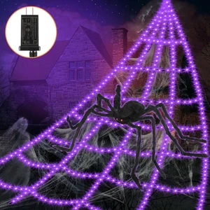 Halloween Decorations Outdoor Spider Web Lights - 16.4Ft Light Up Spider Web with 550 LEDs, Waterproof, 8 Modes Memory Function for Outdoor Yard Halloween Decorations (with Spider) Halloween Decorations Outdoor Spider Web Lights - 16.4Ft Light Up Spider Web with 550 LEDs, Waterproof, 8 Modes Memory Function for Outdoor Yard Halloween Decorations (with Spider)
