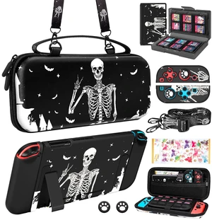 9in1 Skull Skeleton Switch Case for Nintendo Switch Carrying Cases & Storage Accessories Bundle Kit Thumb Grips+Game Holder+Dockable Skin+Shoulder Strap+Sticker for Switch Travel Pouch Bag 9in1 Skull Skeleton Switch Case for Nintendo Switch Carrying Cases & Storage Accessories Bundle Kit Thumb Grips+Game Holder+Dockable Skin+Shoulder Strap+Sticker for Switch Travel Pouch Bag