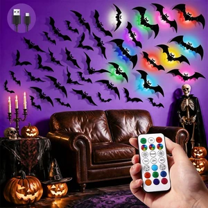 48P Bats Halloween Decorations + 12P Rechargeable Lights with Remote | Color Changing Light up Bats Wall Décor 3D Bat Stickers, Halloween Window Wall Door Room Party Décor Indoor Outdoor, Timer 48P Bats Halloween Decorations + 12P Rechargeable Lights with Remote | Color Changing Light up Bats Wall Décor 3D Bat Stickers, Halloween Window Wall Door Room Party Décor Indoor Outdoor, Timer