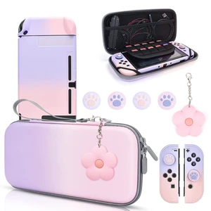 Pink and Purple Switch Case Set Gradient Carrying Case with 10 Slots Cute Protective Dockable Hard Shell with 4PCS Glitter Cat Paw Thumb Grips Caps and 1PC Flower Blossom Chain For Switch 2017 Pink and Purple Switch Case Set Gradient Carrying Case with 10 Slots Cute Protective Dockable Hard Shell with 4PCS Glitter Cat Paw Thumb Grips Caps and 1PC Flower Blossom Chain For Switch 2017
