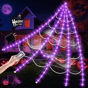 Halloween Decorations Outdoor, Spider Web Lights 250 LED Lighted Spider Web 16.4Ft Giant Halloween Decorations Light up, 8 Lighting Modes Waterproof & Timer for Indoor Haunted House Yard Decor, Purple Halloween Decorations Outdoor, Spider Web Lights 250 LED Lighted Spider Web 16.4Ft Giant Halloween Decorations Light up, 8 Lighting Modes Waterproof & Timer for Indoor Haunted House Yard Decor, Purple