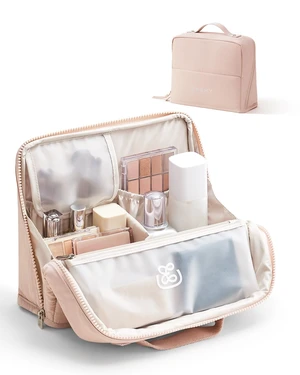 Standing Makeup Bag - Waterproof Cosmetic Bag & Toiletry Bag Organizer with Phone Holder, Detachable Dividers, Wipe-Clean Brush Pouch for Women Standing Makeup Bag - Waterproof Cosmetic Bag & Toiletry Bag Organizer with Phone Holder, Detachable Dividers, Wipe-Clean Brush Pouch for Women