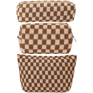 Large Capacity Makeup Bag Set - 3 Pieces Checkered Cosmetic Bag for Women Travel Makeup Bag Organizer Cute Makeup Brushes Storage Bag Travel Toiletry Bag Storage Bag for Women,Brown Large Capacity Makeup Bag Set - 3 Pieces Checkered Cosmetic Bag for Women Travel Makeup Bag Organizer Cute Makeup Brushes Storage Bag Travel Toiletry Bag Storage Bag for Women,Brown
