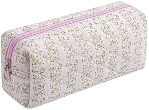Cute Floral Cotton Makeup Brush Cosmetic Bag for Women, Travel Quilted Zipper Make Up Bag, Flowers Toiletry Organizer Case Kawaii Makeup Cosmetic Travel Cloth Pouch (Pink Floral) Cute Floral Cotton Makeup Brush Cosmetic Bag for Women, Travel Quilted Zipper Make Up Bag, Flowers Toiletry Organizer Case Kawaii Makeup Cosmetic Travel Cloth Pouch (Pink Floral)