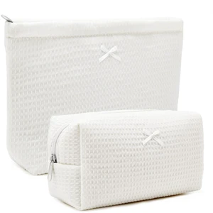 2Pcs Waffle Makeup Bag Toiletry Bag Set Makeup Pouch White | Cosmetic Organizer for Makeup Cute Bow Makeup Pouch Skincare Toiletries Daily Beauty Essentials Purse Bridesmaid Gifts 2Pcs Waffle Makeup Bag Toiletry Bag Set Makeup Pouch White | Cosmetic Organizer for Makeup Cute Bow Makeup Pouch Skincare Toiletries Daily Beauty Essentials Purse Bridesmaid Gifts