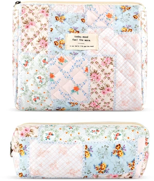 2Pcs Quilted Cotton Makeup Bag Large Travel Makeup Pouch Small Brush Holder Set for Women Cute Floral Coquette Makeup Bag Aesthetic Cosmetic Bag Flower Bee Toiletry Organizer Storage Bag Zipper Pouch 2Pcs Quilted Cotton Makeup Bag Large Travel Makeup Pouch Small Brush Holder Set for Women Cute Floral Coquette Makeup Bag Aesthetic Cosmetic Bag Flower Bee Toiletry Organizer Storage Bag Zipper Pouch