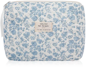 Floral Makeup Bag, Large Cosmetic Bag for Women Girls, Cute Cotton Make up Pouch, Quilted Makeup Bags, Flower Travel Toiletry Organizer Bag(Blue Floral) Floral Makeup Bag, Large Cosmetic Bag for Women Girls, Cute Cotton Make up Pouch, Quilted Makeup Bags, Flower Travel Toiletry Organizer Bag(Blue Floral)